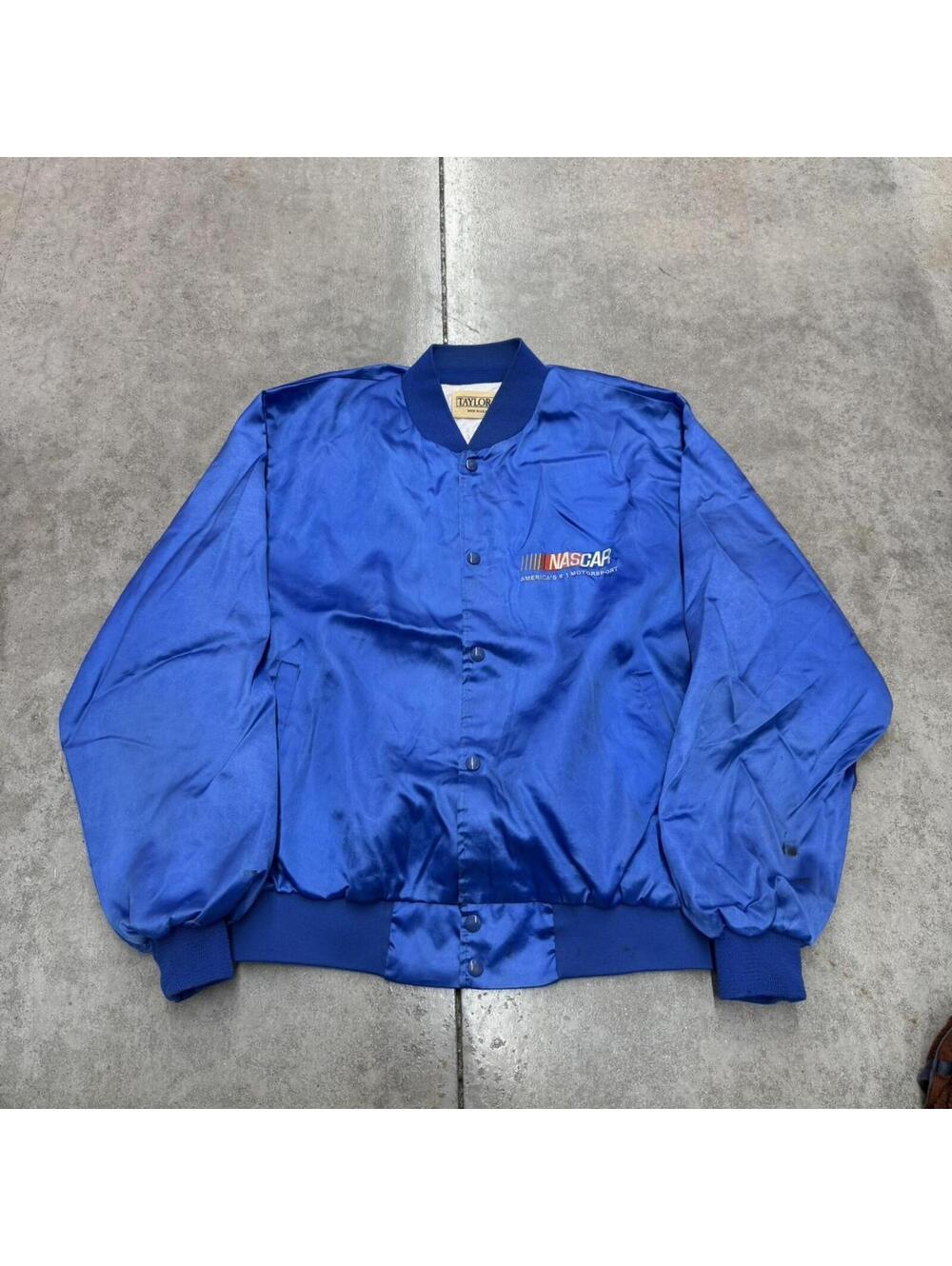 vintage nascar racing americas motorsport blue satin made in usa bomber jacket